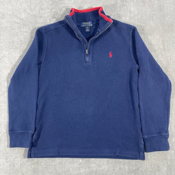 Polo Ralph Lauren Other - Polo Ralph Lauren Kids Size M 10 12 Blue Cotton Quarter Zip Pullover Sweater